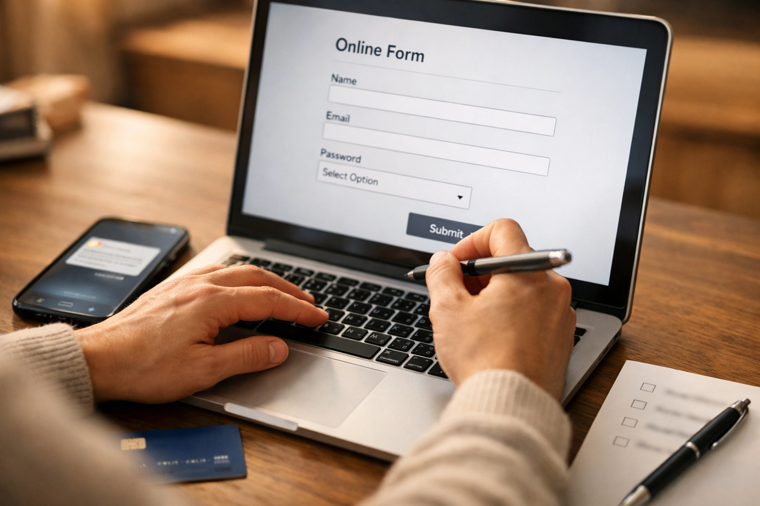 Close-up of hands applying for an emergency loan Canada through an online form on a laptop.