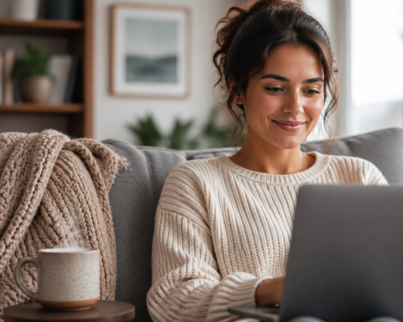 A person comfortably applying for a bad credit loan Canada online on their laptop.