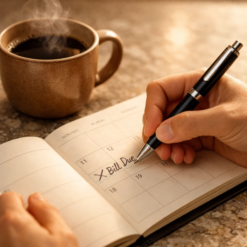 Planning a repayment schedule for an emergency loan canada in a minimalist planner at home.