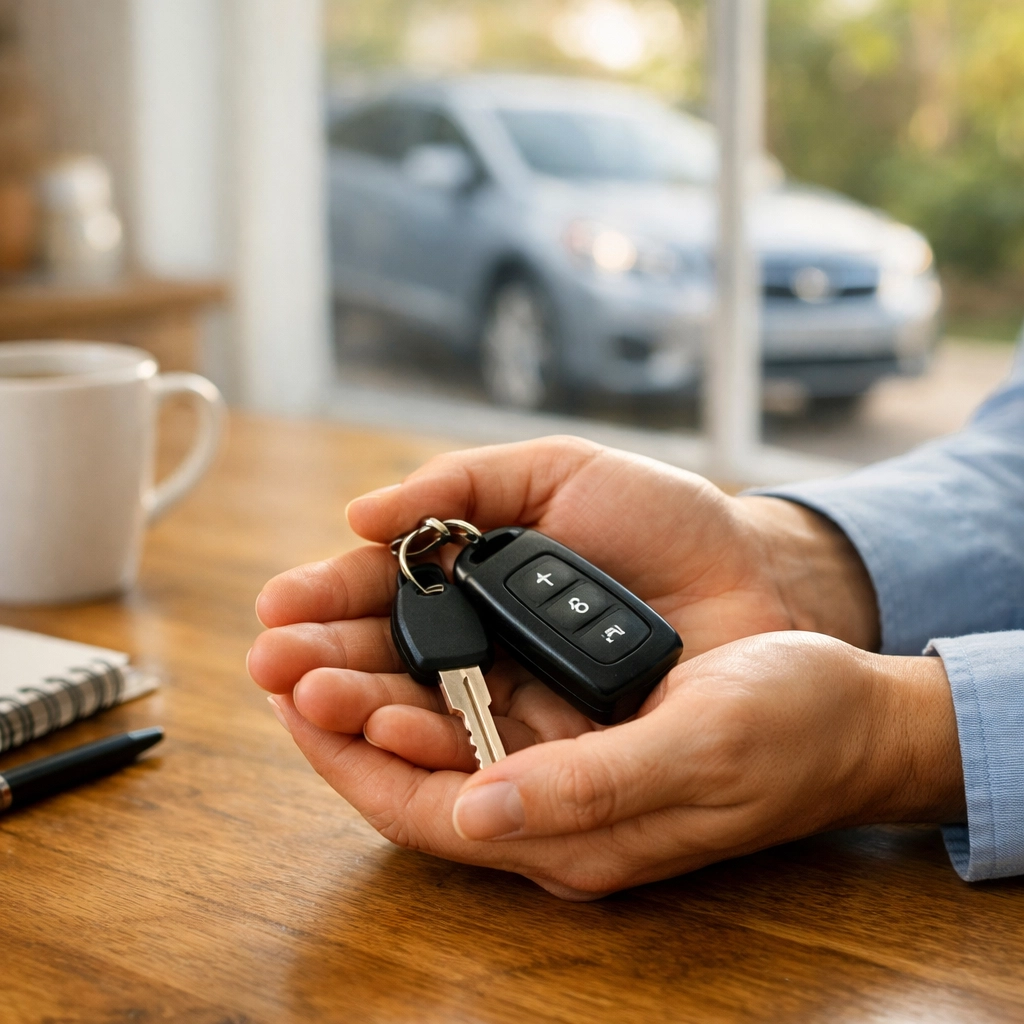 Hands holding car keys after using an emergency loan Canada to cover urgent repair costs