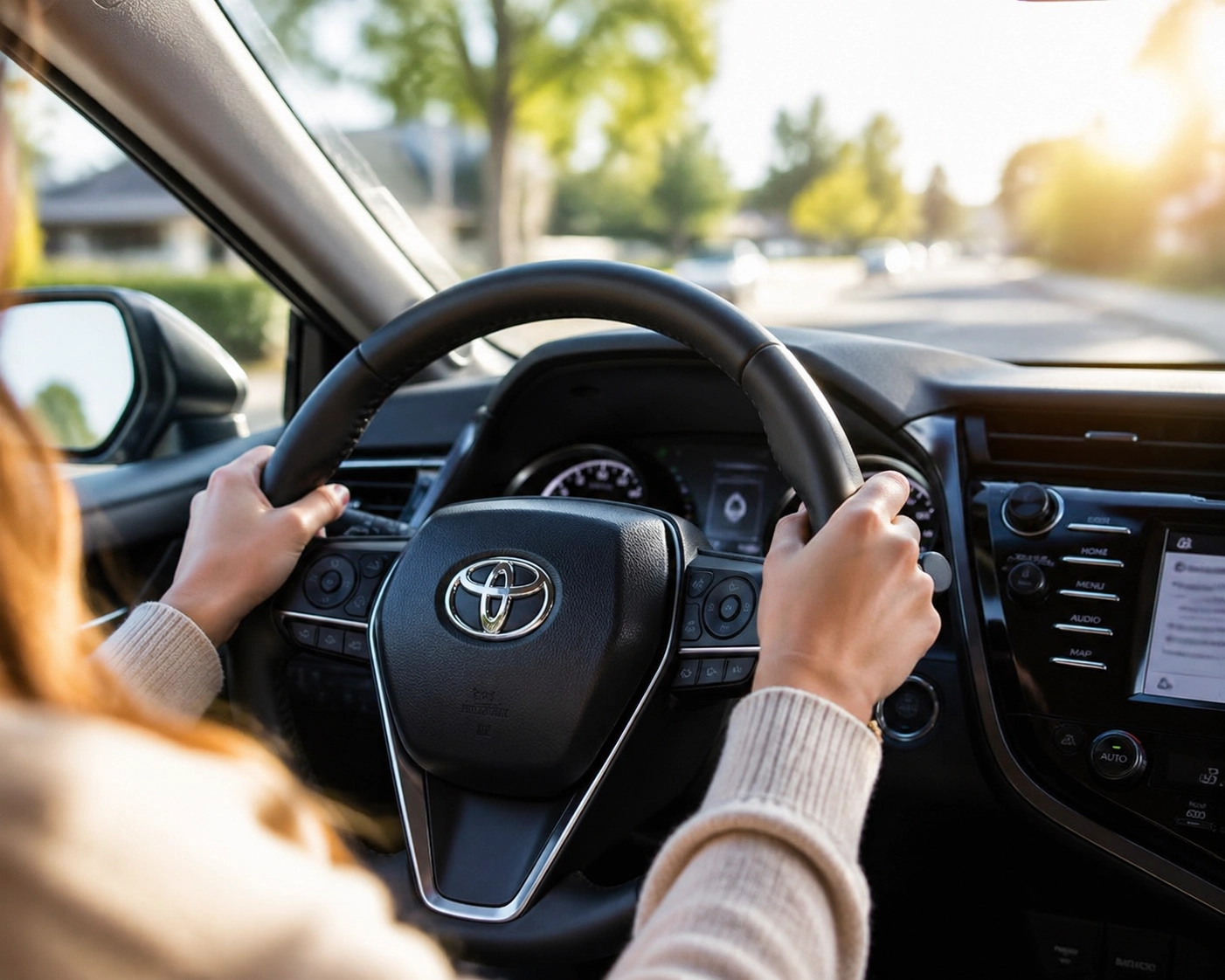 Femme au volant retrouvant sa liberté après un prêt sans enquête de crédit rapide.